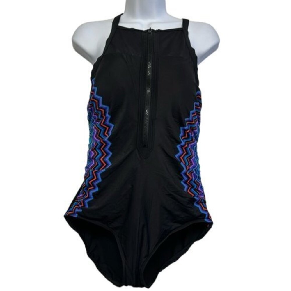 Miraclesuit High Neck Zipper Slimming Swimsuit Shaping Bra Size 14 EUC #7513